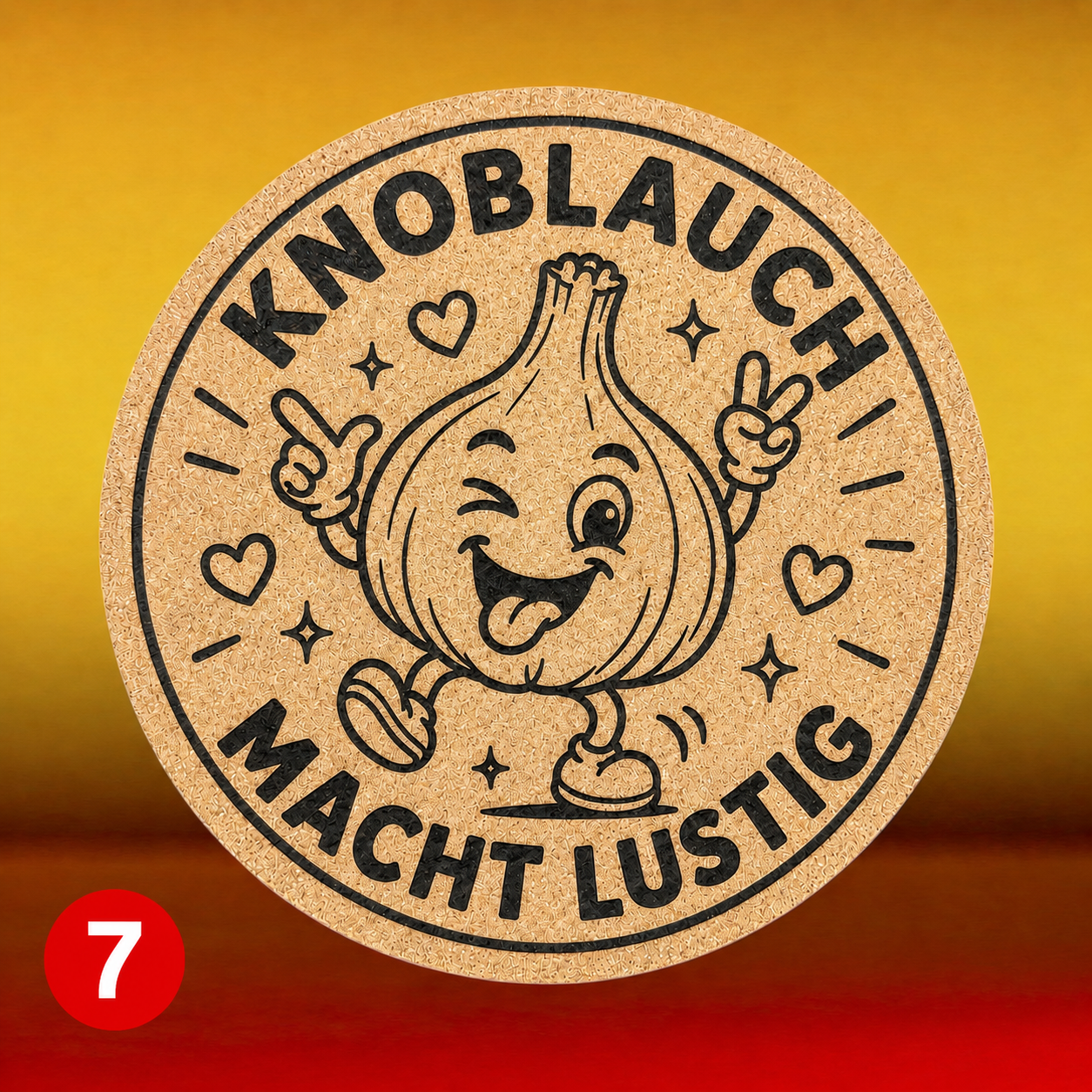 Topfuntersetzer mit Wunschmotiven. Kork. 19cm Durchmesser