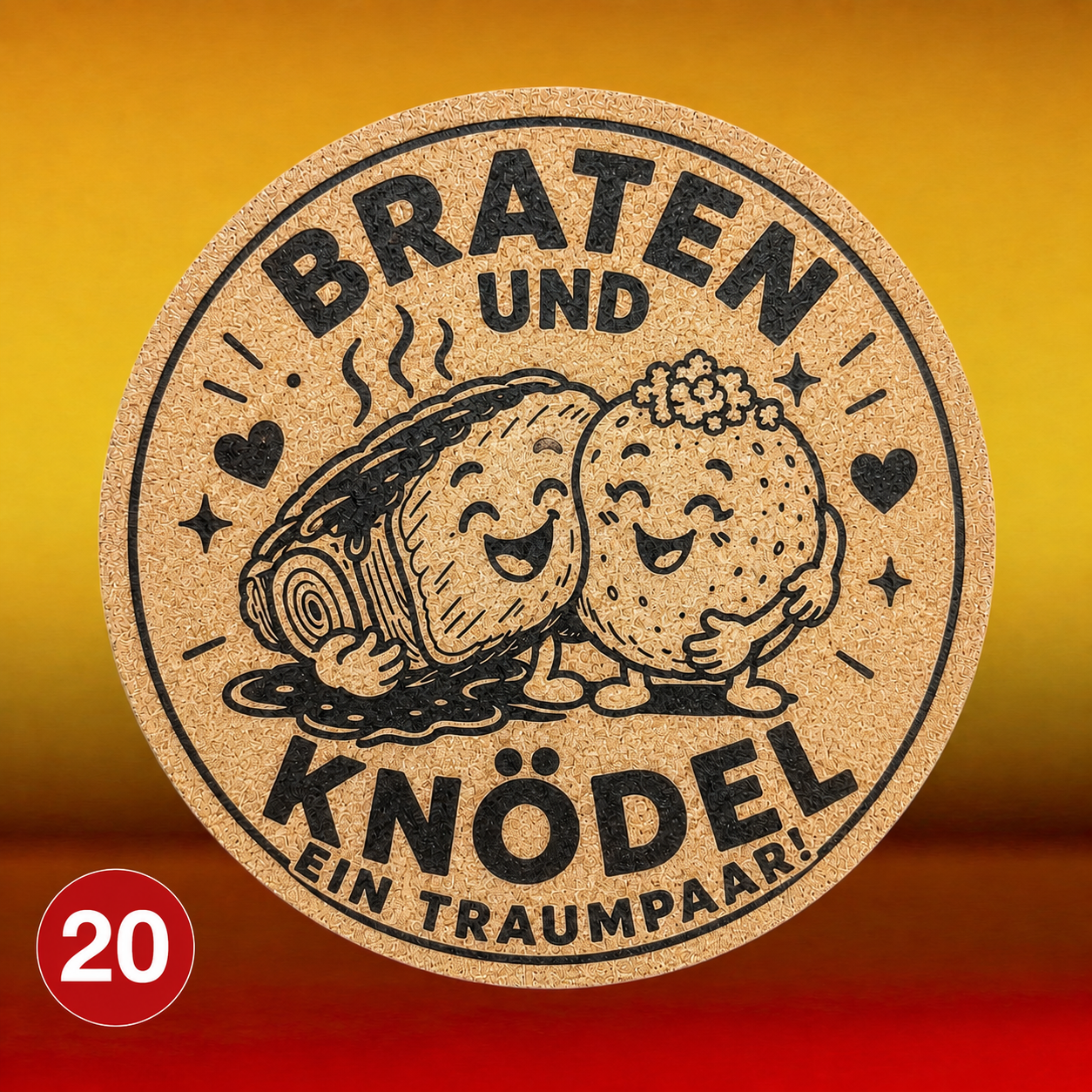Topfuntersetzer mit Wunschmotiven. Kork. 19cm Durchmesser, Motive 13 bis 28