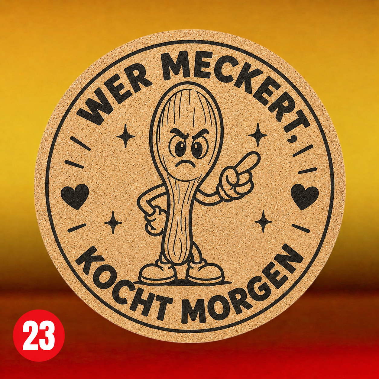 Topfuntersetzer mit Wunschmotiven. Kork. 19cm Durchmesser, Motive 13 bis 28