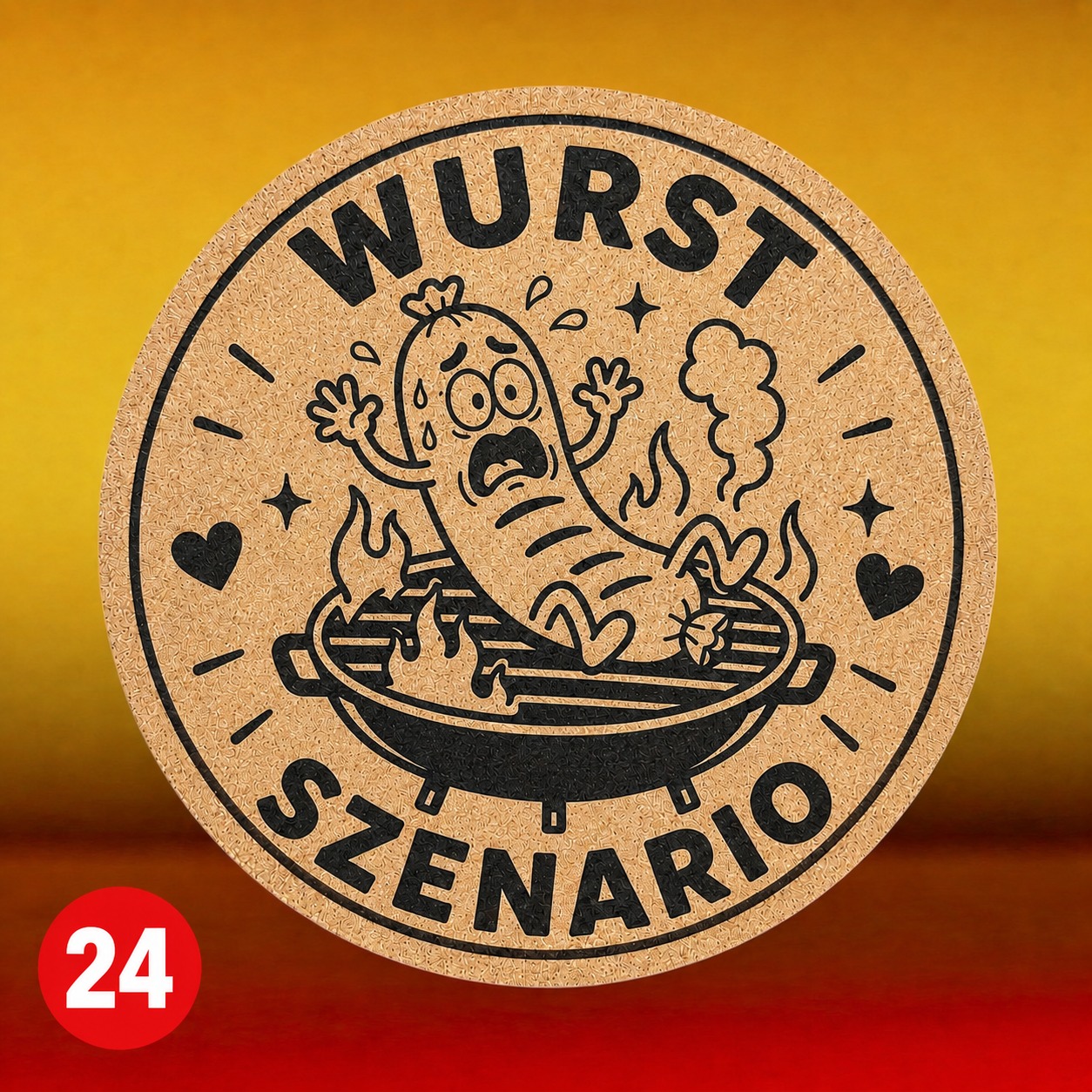 Topfuntersetzer mit Wunschmotiven. Kork. 19cm Durchmesser, Motive 13 bis 28