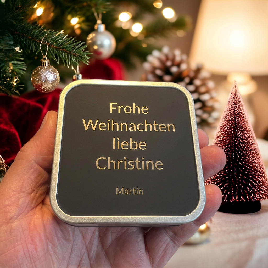 Geschenkbox mit Personalisierung | Schwarz-Silber | 8,7 x 8,7 cm