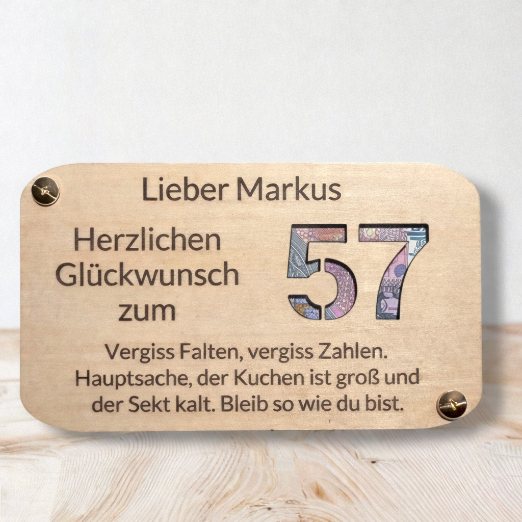 Geburtstagskarte "Vergiss Falten" | Jedes Alter | Karte aus Holz mit Personalisierung | Geldgeschenke (Kopie)