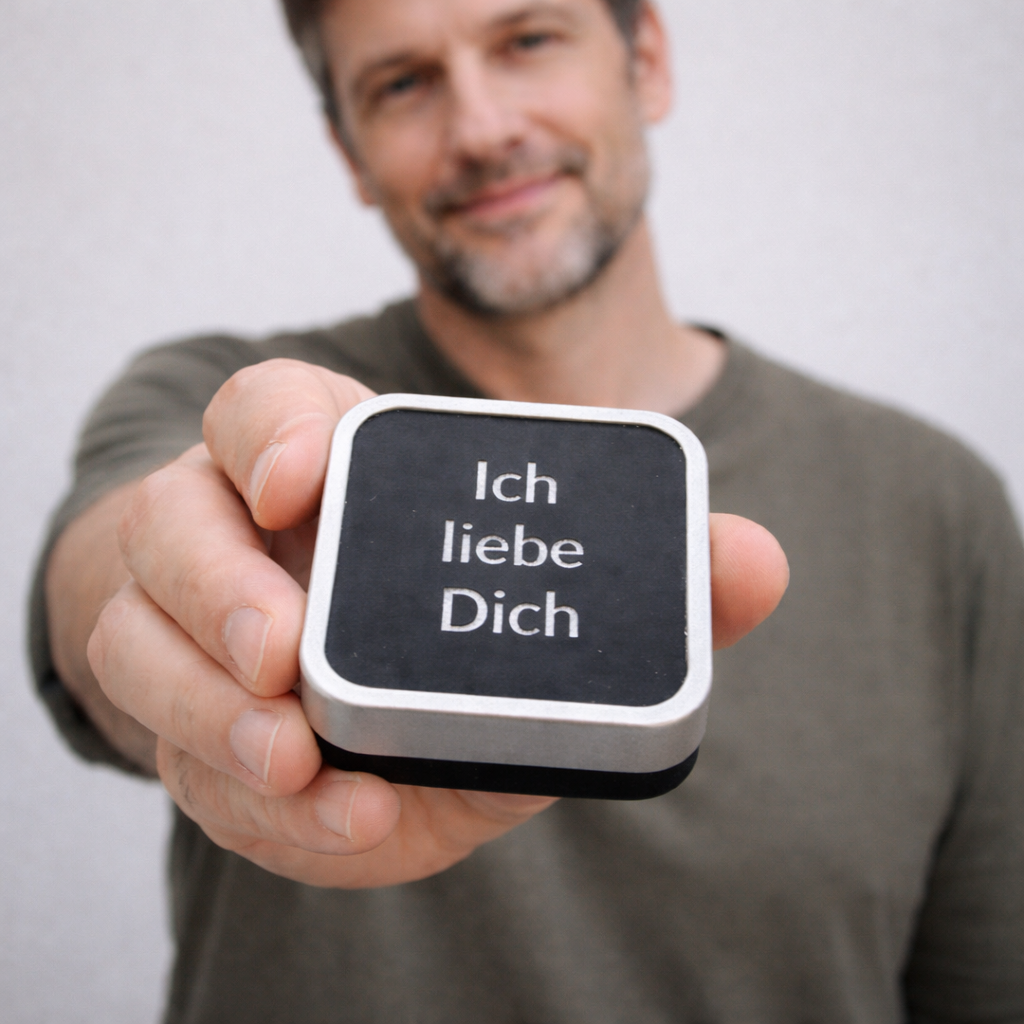 Personalisierte Geschenkbox | Schwarz-Silber | 6,8 x 6,8 cm.