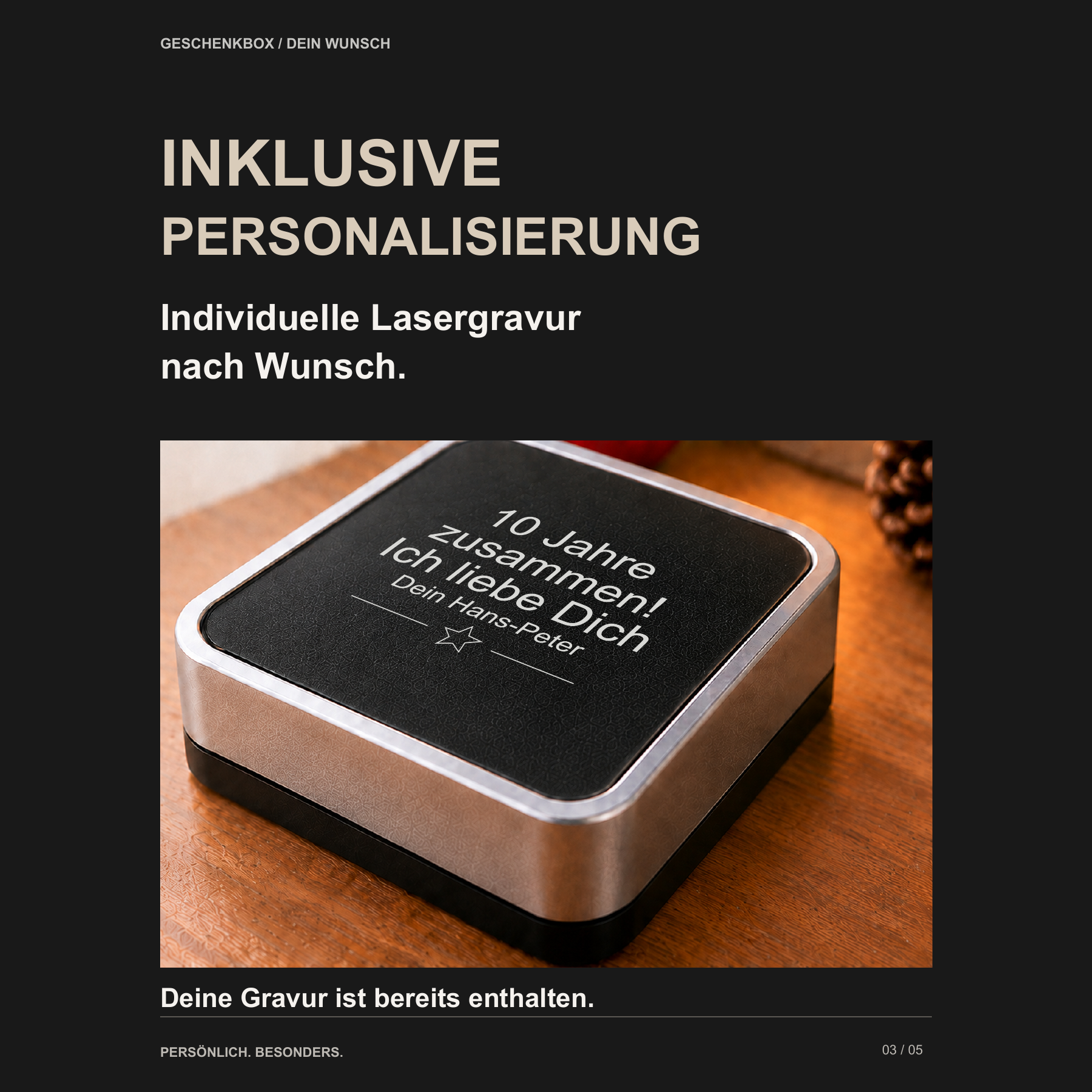 Geschenkbox mit Personalisierung | Schwarz-Silber | 8,7 x 8,7 cm