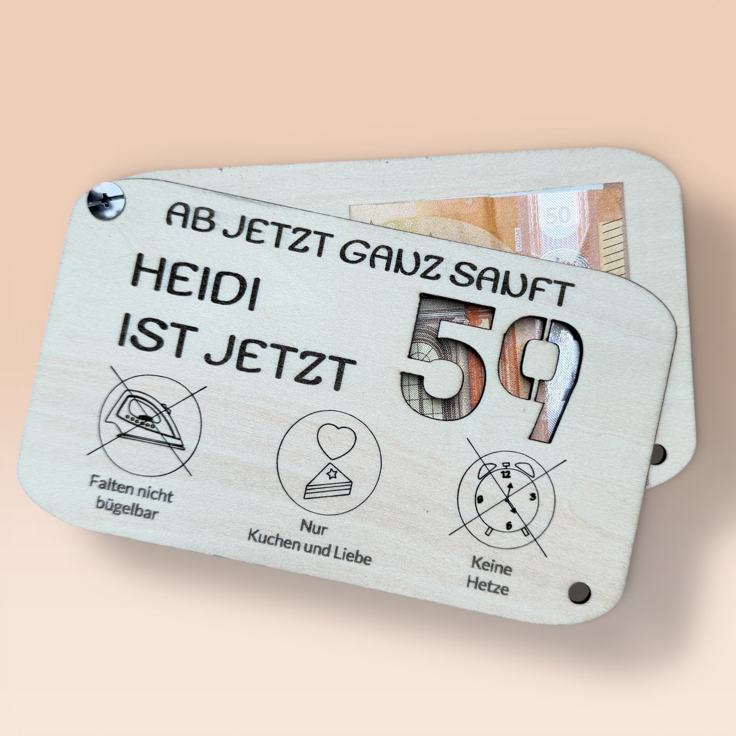 Geburtstagskarte mit Personalisierung. Jedes Alter. Als Geld- oder Gutscheinkarte geeignet. Alter wählbar von 40 bis 90. Individuelle Gravur