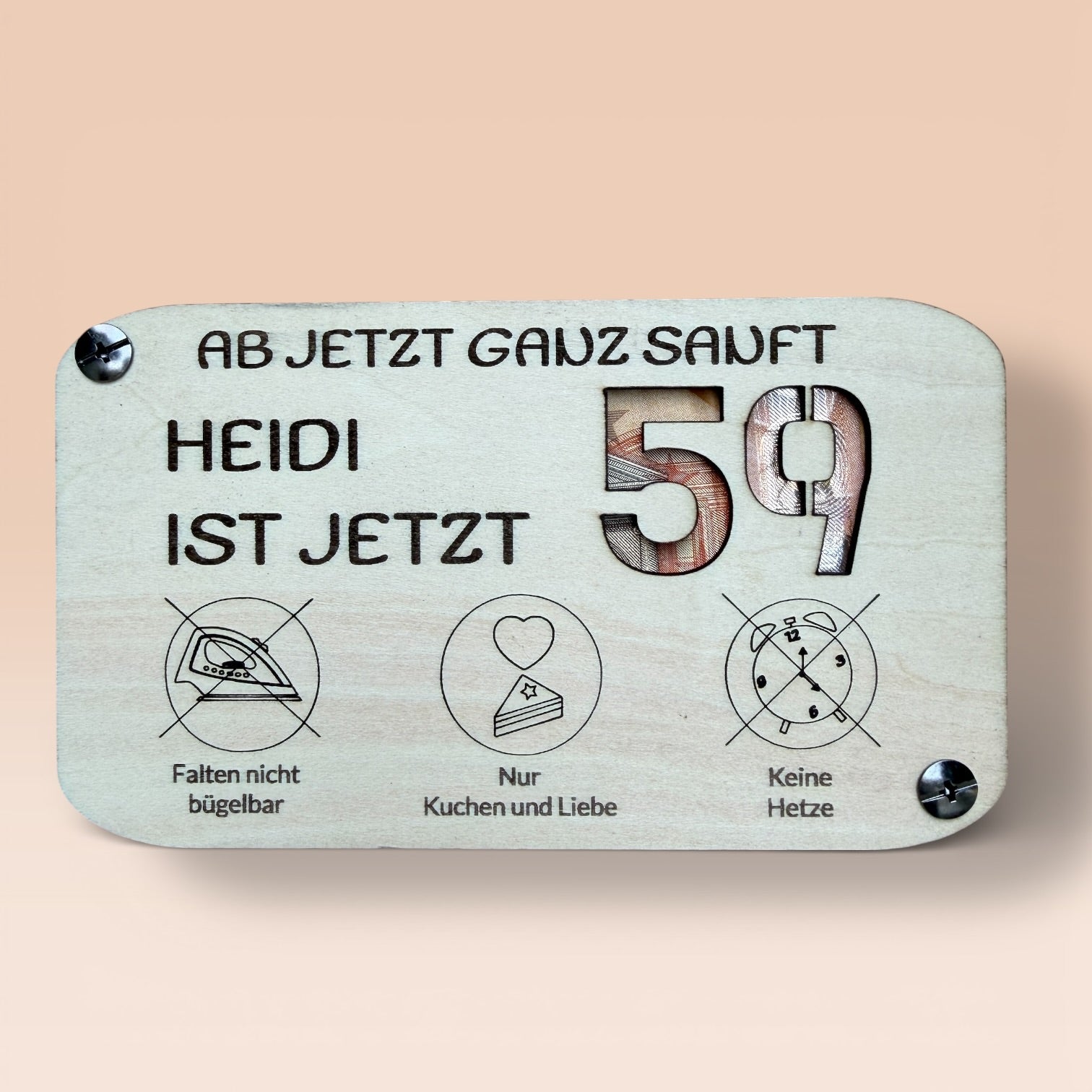 Geburtstagskarte mit Personalisierung. Jedes Alter. Als Geld- oder Gutscheinkarte geeignet. Alter wählbar von 40 bis 90. Individuelle Gravur