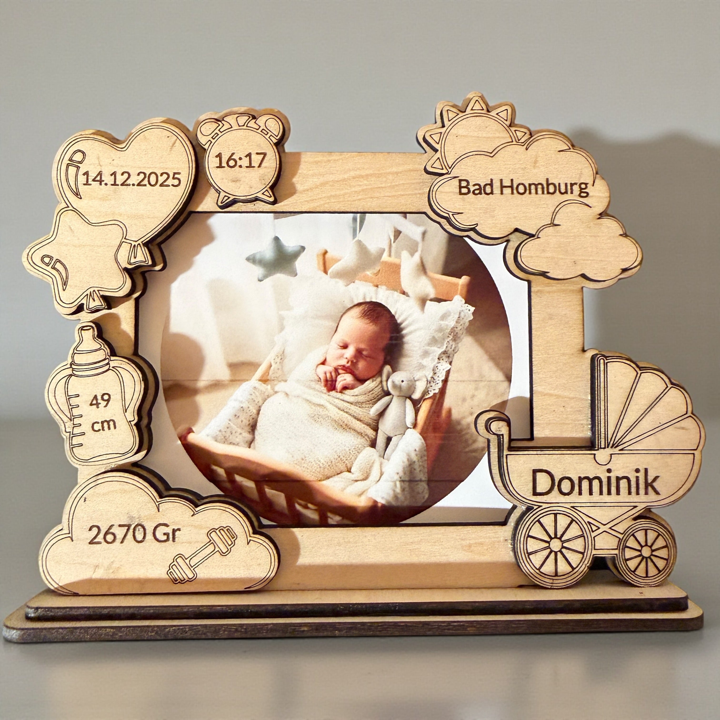 Baby Fotorahmen mit Personalisierung nach Wunsch für glückliche Eltern