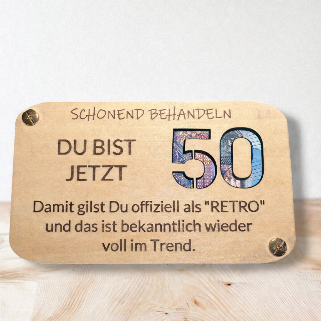 Lustige Geburtstagskarte "Du bist jetzt RETRO" | Jedes Alter | Karte aus Holz mit Personalisierung | Geldgeschenke