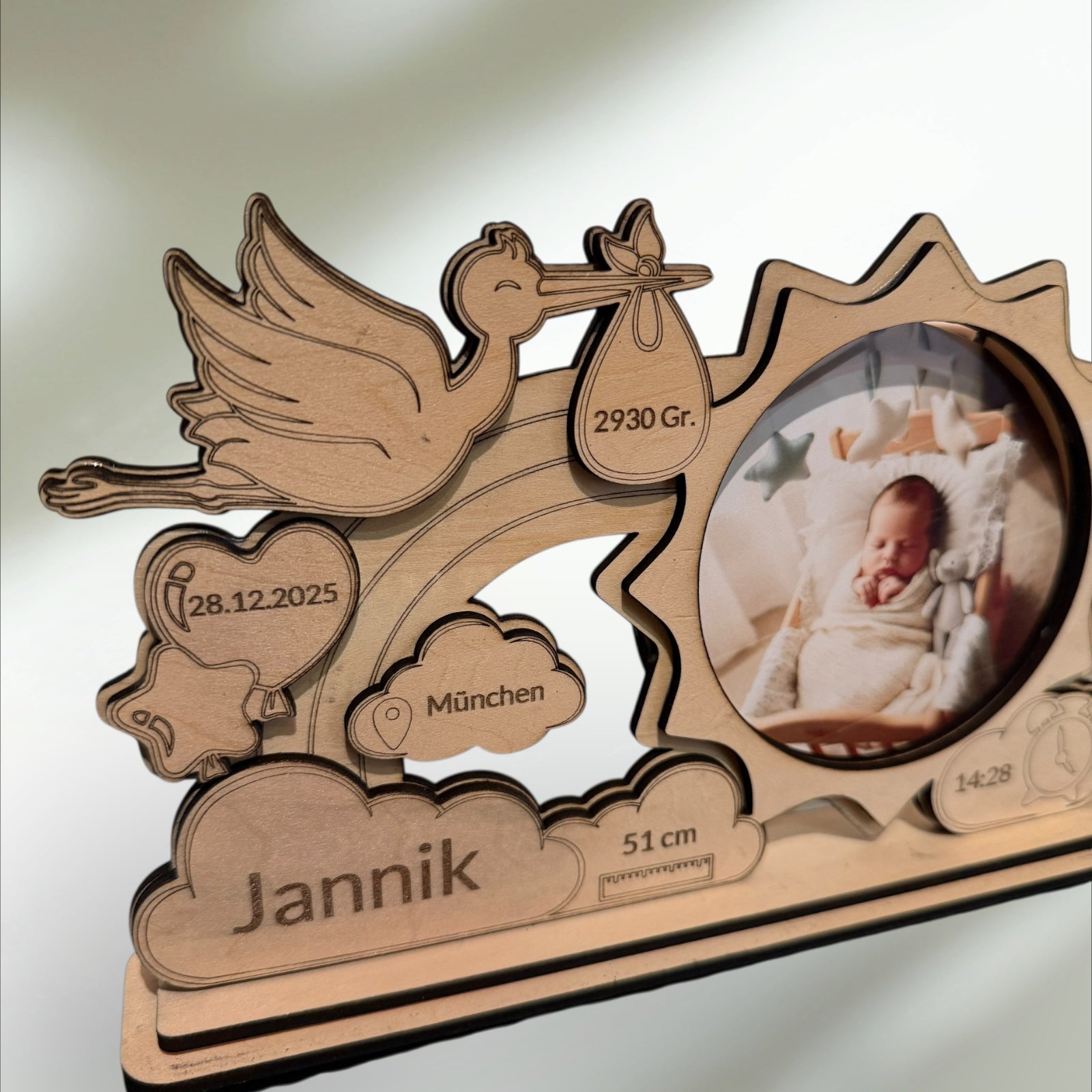 Baby Fotorahmen, Geschenk mit Personalisierung nach Wunsch. Bilderrahmen.