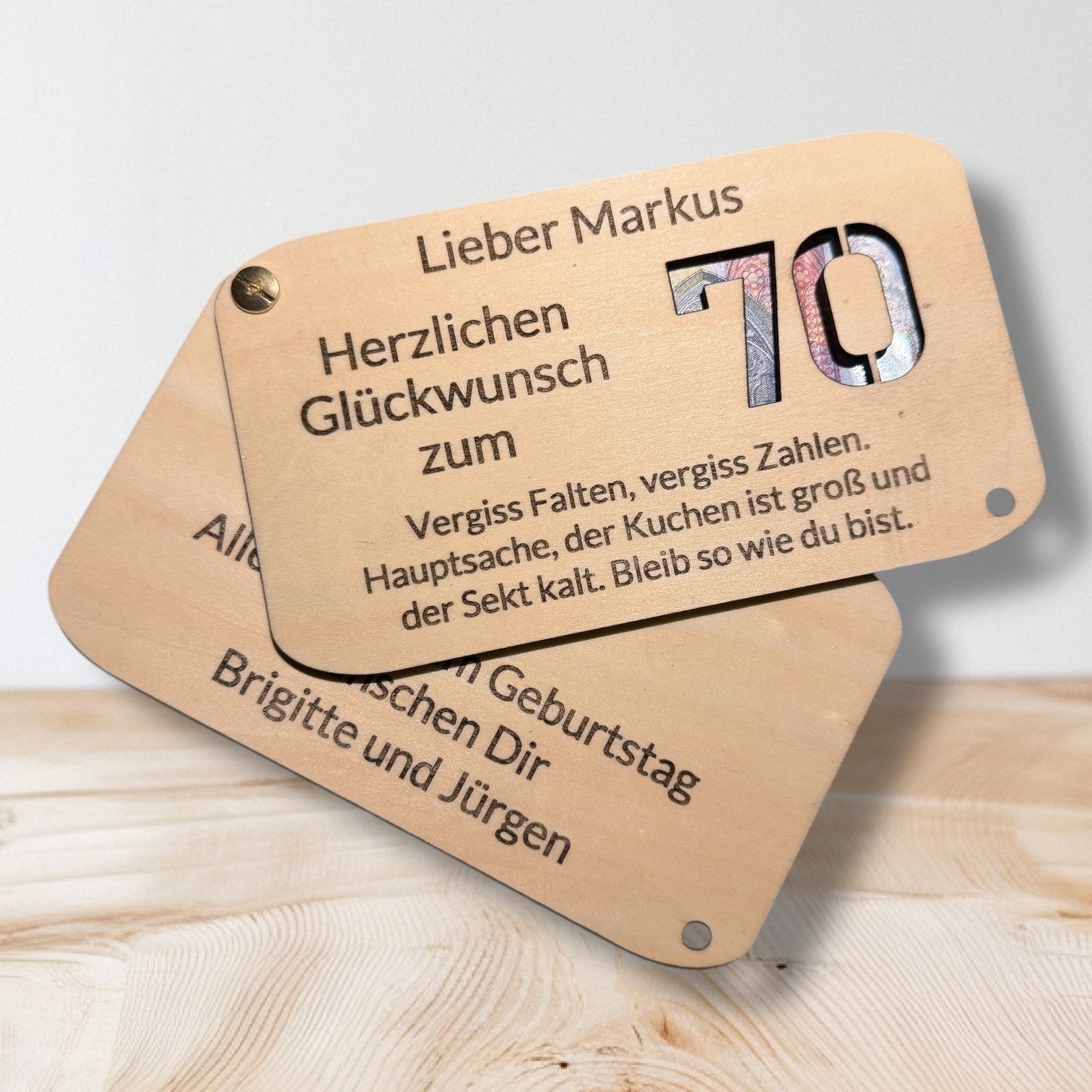 Geburtstagskarte "Vergiss Falten" | Jedes Alter | Karte aus Holz mit Personalisierung | Geldgeschenke (Kopie)