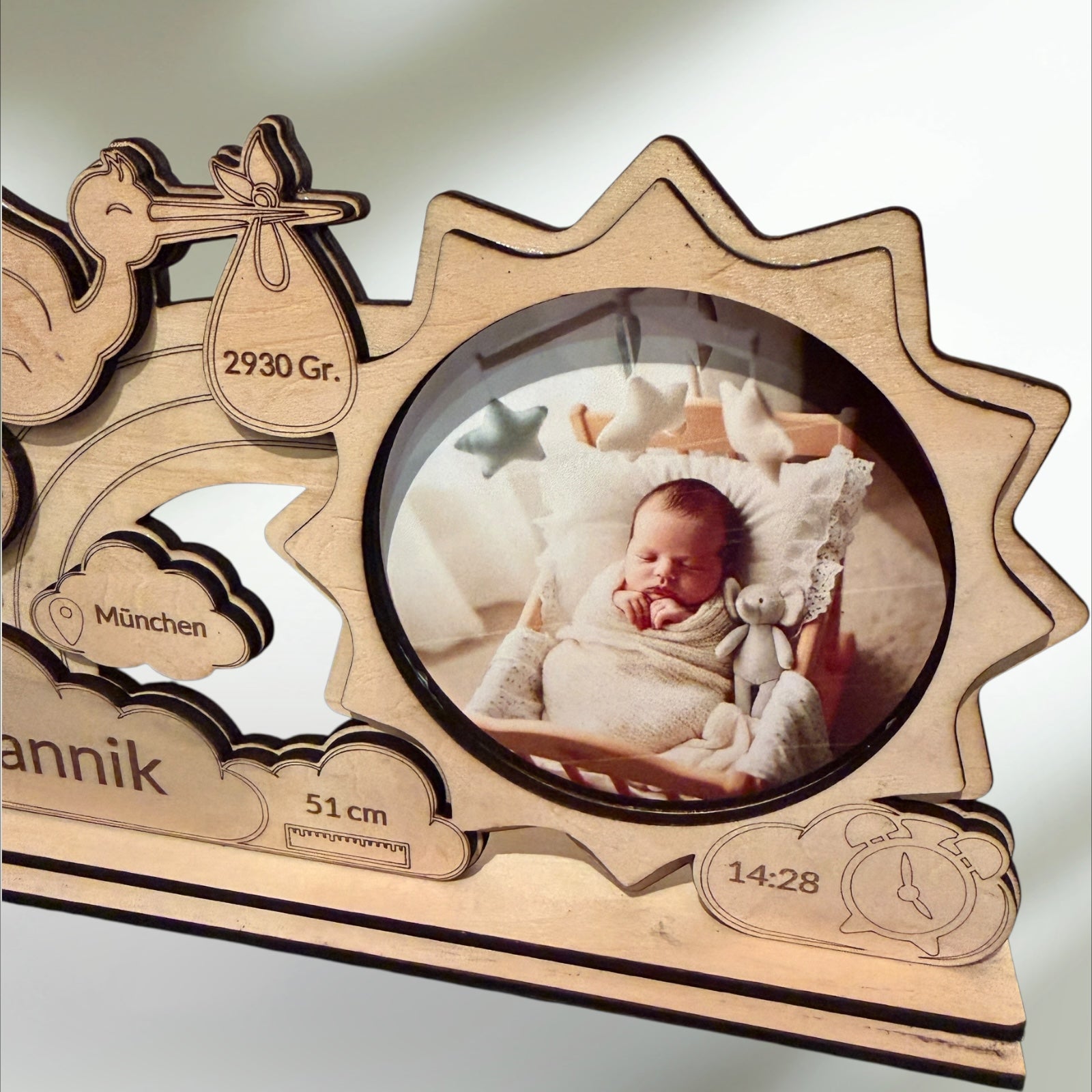 Baby Fotorahmen, Geschenk mit Personalisierung nach Wunsch. Bilderrahmen.