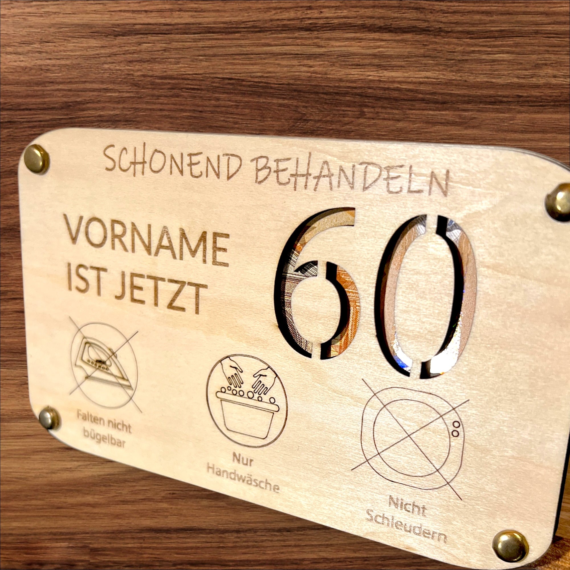 60 Geburtstag | Karte aus Holz mit Personalisierung | Geldgeschenke