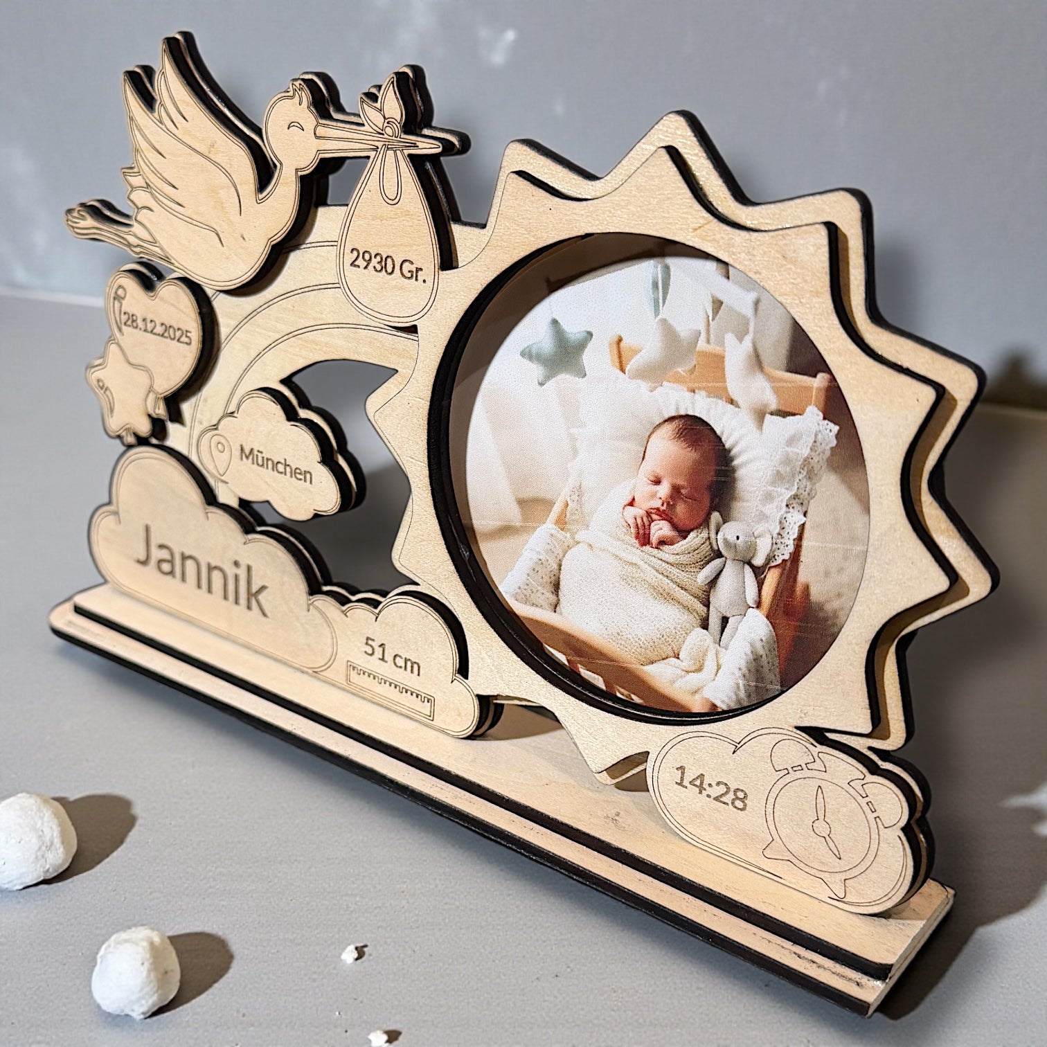 Baby Fotorahmen, Geschenk mit Personalisierung nach Wunsch. Bilderrahmen.