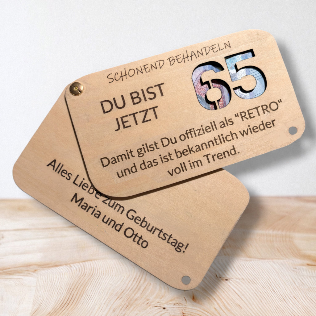 Lustige Geburtstagskarte "Du bist jetzt RETRO" | Jedes Alter | Karte aus Holz mit Personalisierung | Geldgeschenke