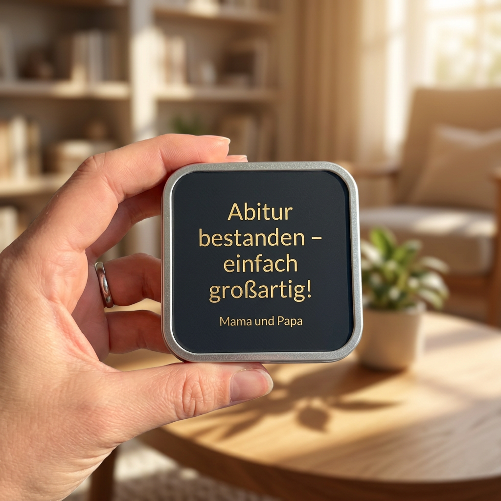 Geschenkbox mit Personalisierung | Schwarz-Silber | 8,7 x 8,7 cm