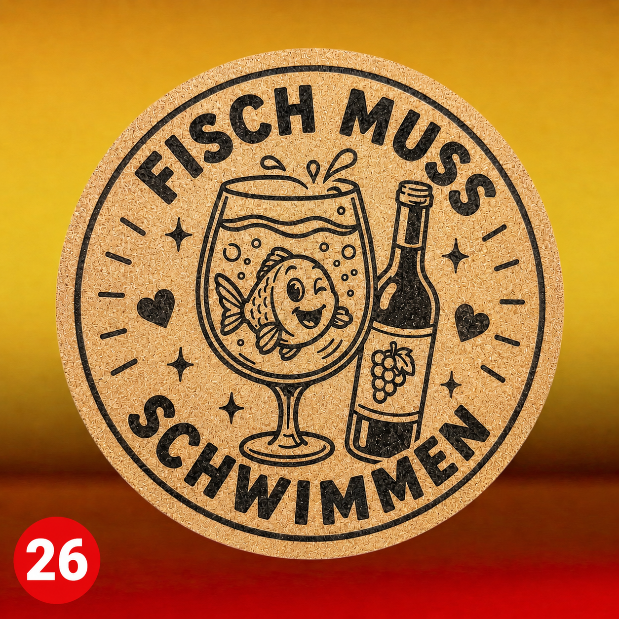 Topfuntersetzer mit Wunschmotiven. Kork. 19cm Durchmesser, Motive 13 bis 28