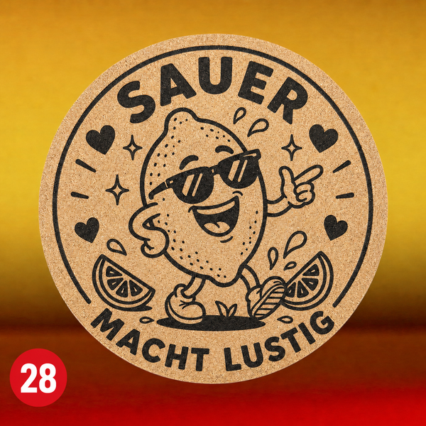 Topfuntersetzer mit Wunschmotiven. Kork. 19cm Durchmesser, Motive 13 bis 28