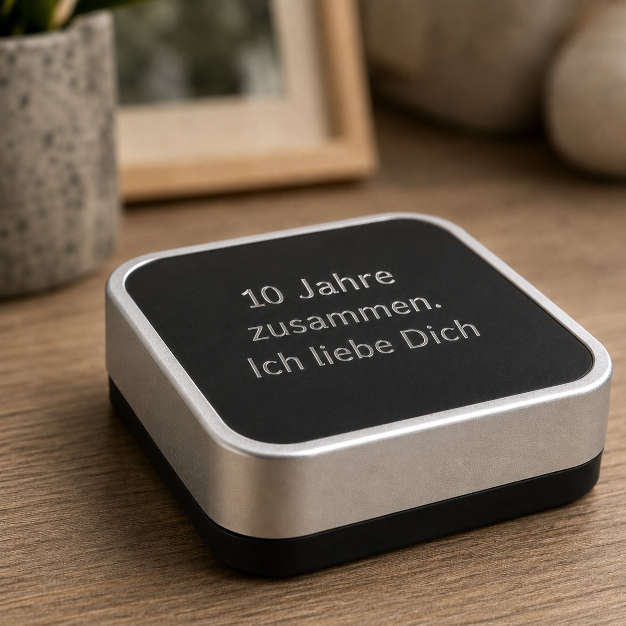 Geschenkbox mit Personalisierung | Schwarz-Silber | 8,7 x 8,7 cm