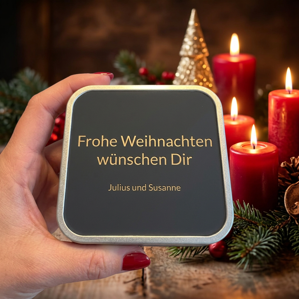 Geschenkbox mit Personalisierung | Schwarz-Silber | 8,7 x 8,7 cm
