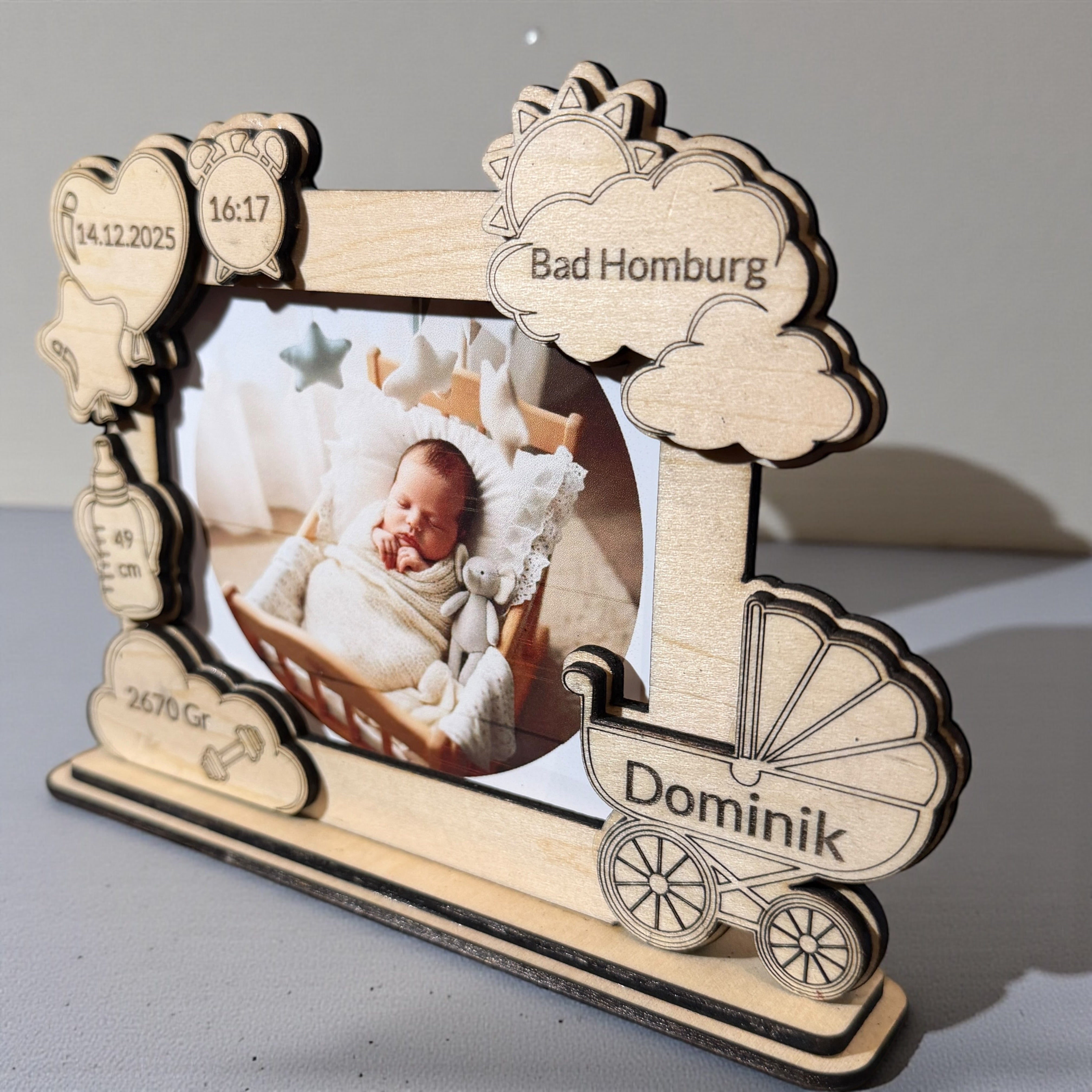 Baby Fotorahmen mit Personalisierung nach Wunsch für glückliche Eltern