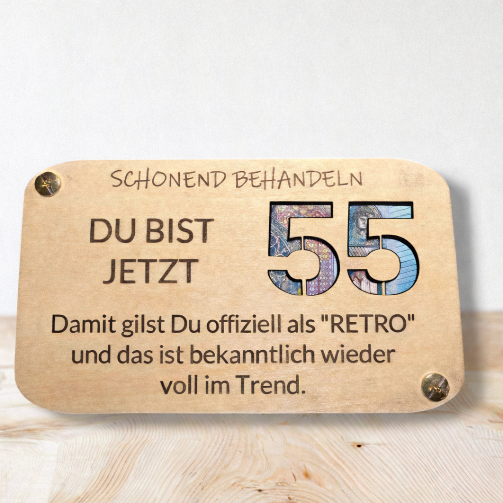 Lustige Geburtstagskarte "Du bist jetzt RETRO" | Jedes Alter | Karte aus Holz mit Personalisierung | Geldgeschenke