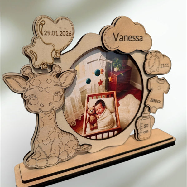 Baby Bildrahmen mit Personalisierung nach Wunsch, Fotorahmen für Neugeborene mit Geburtsdaten für Eltern, Großeltern und Familie.