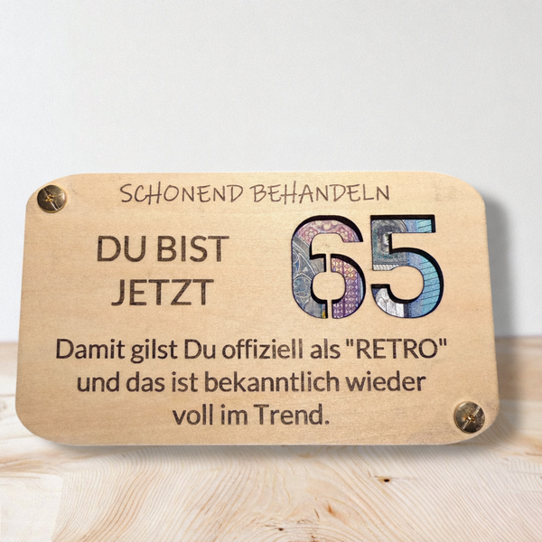 Lustige Geburtstagskarte "Du bist jetzt RETRO" | Jedes Alter | Karte aus Holz mit Personalisierung | Geldgeschenke